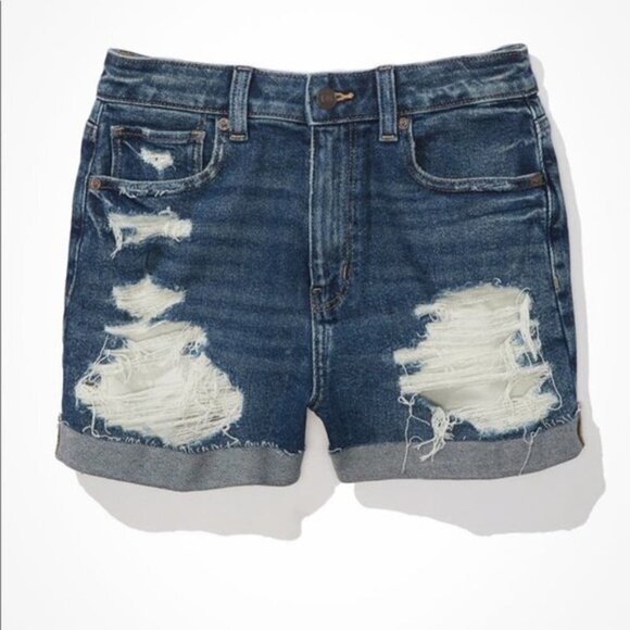NWT AMERICAN EAGLE Super High Rise Cuffed Mom Short Sz 00 Stretch - Picture 2 of 13